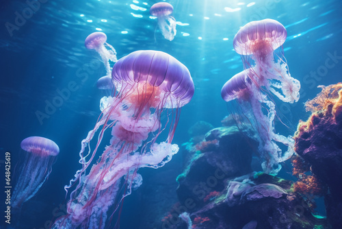 Aquatic animals concept : Jellyfish swimming at aquarium © alisaaa