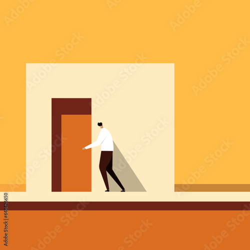 Illustration of a man standing on the doorstep of a building