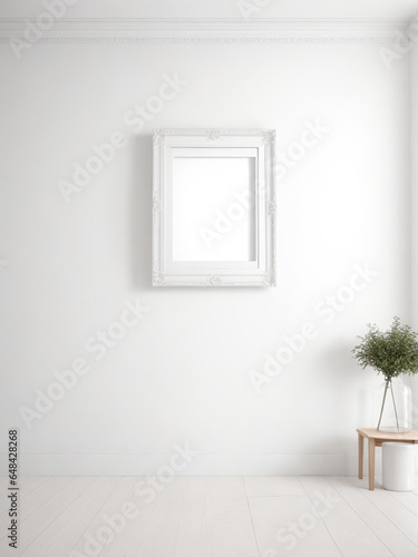 Interior with picture frame mockup, 3d render illustration design.