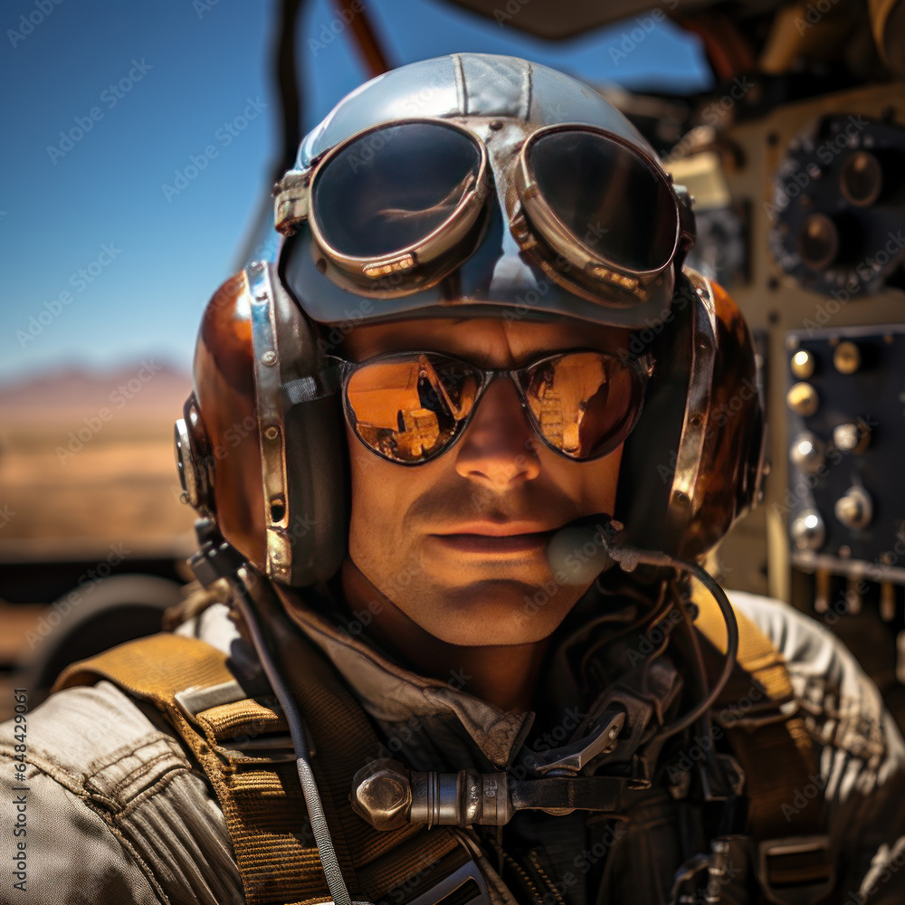 Pilot in helmet with airplanes
Pilot in helmet with airplanes