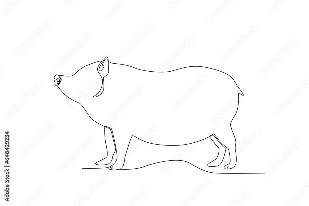 Single one line drawing of a pig. Continuous line draw design graphic vector illustration.
Single one line drawing of a pig. Continuous line draw design graphic vector illustration.