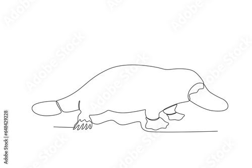 Single one line drawing of a platypus. Continuous line draw design graphic vector illustration.
