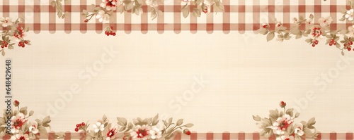 Red checkered floral frame on a beige background.