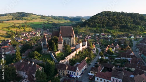 Aerial view of Biertan fortified Saxon church in Transylvania, Romania
