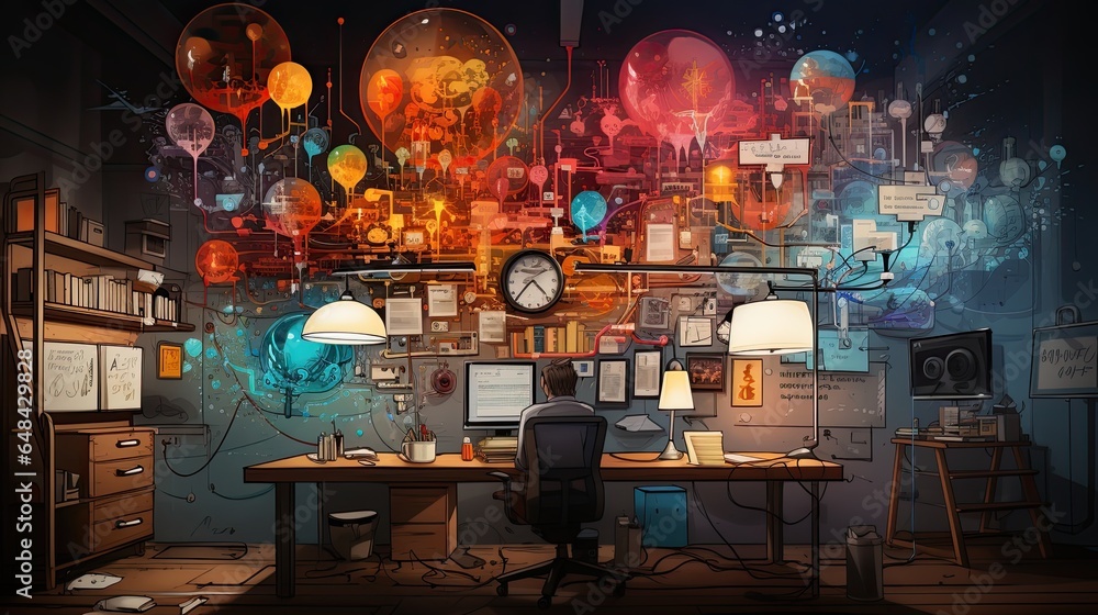 Creative business brainstorming illustration and ideating for innovative projects. Creative business brainstorming illustration and ideating for innovative projects.