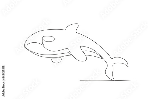 Single one line drawing of a erce whale. Continuous line draw design graphic vector illustration. 