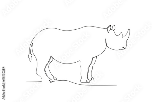 Single one line drawing of a rhinoceros. Continuous line draw design graphic vector illustration. 