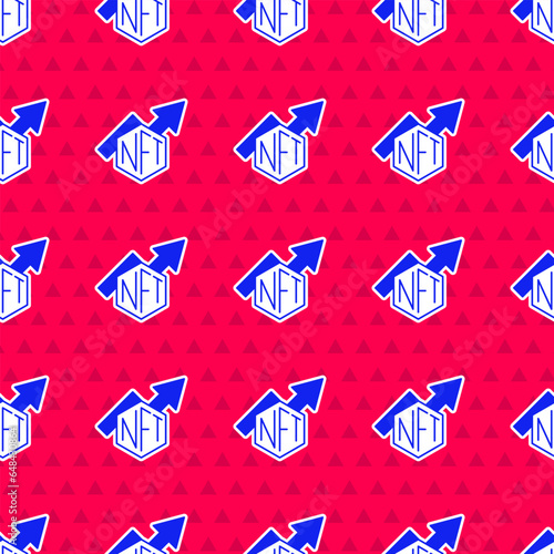 Blue NFT growth bar chart icon isolated seamless pattern on red background. Non fungible token. Digital crypto art concept. Vector