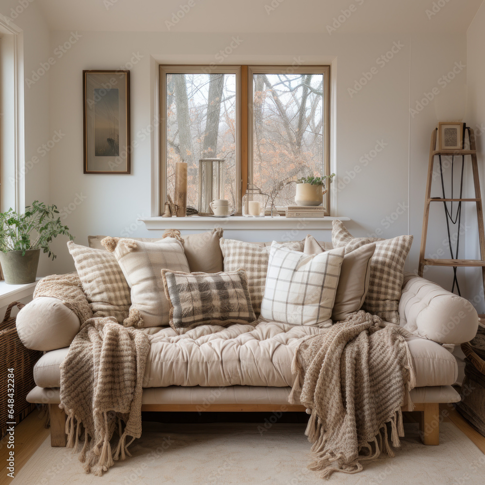 Sofa with pillows and blankets cozy
Sofa with pillows and blankets cozy