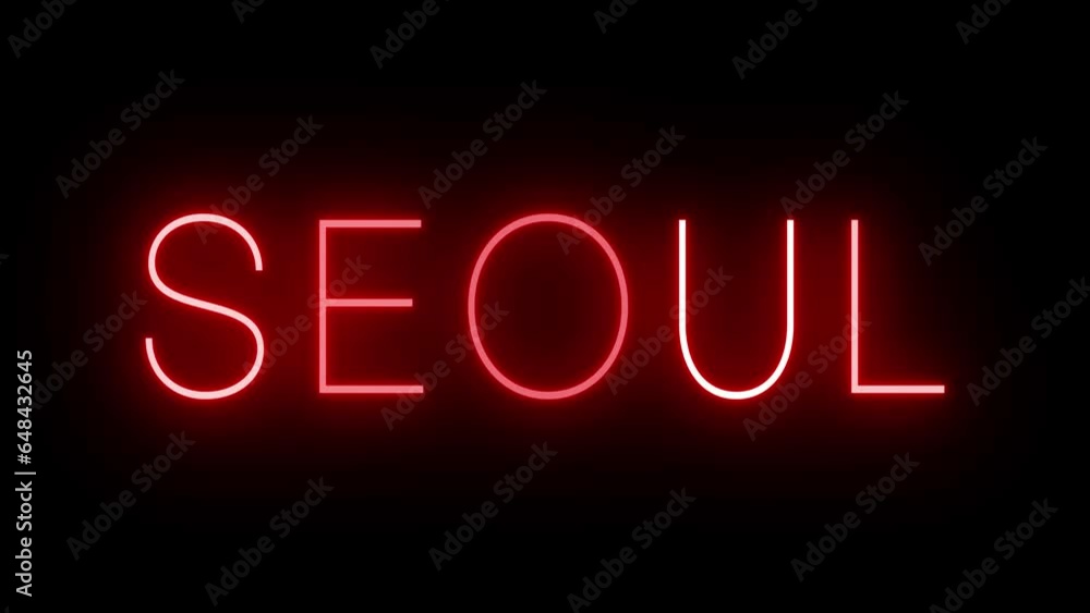 Flickering red retro style neon sign glowing against a black background Flickering red retro style neon sign glowing against a black background