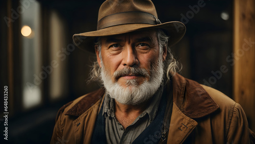 portrait of a bearded middle-aged man with a leather cowboy hat