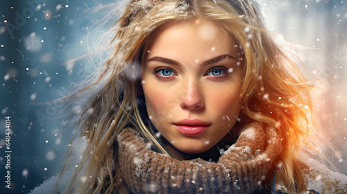Winter  woman close-up portrait . Beautiful eyes. Snowy frozen ..autumn woman close-up portrait . Beautiful eyes. Snowy scene