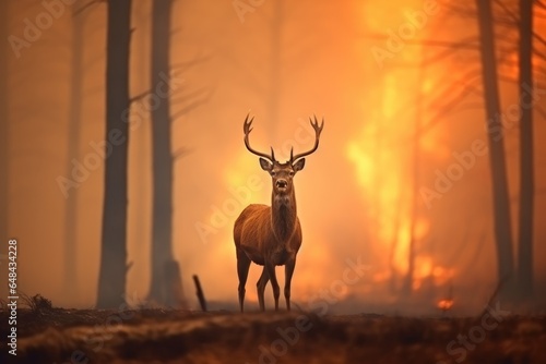 Deer on a background of burning forest © Оксана Олейник
