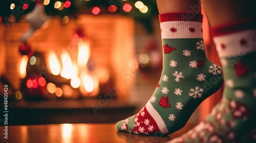 Fotografia Woman legs,with christmas wool socks