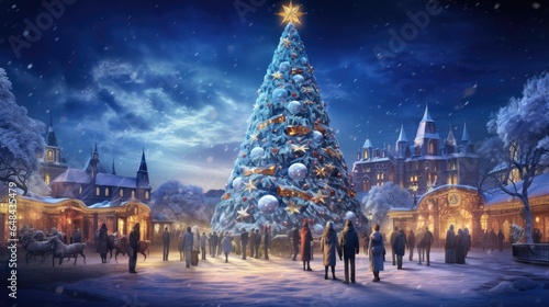 Christmas tree on winter with people
