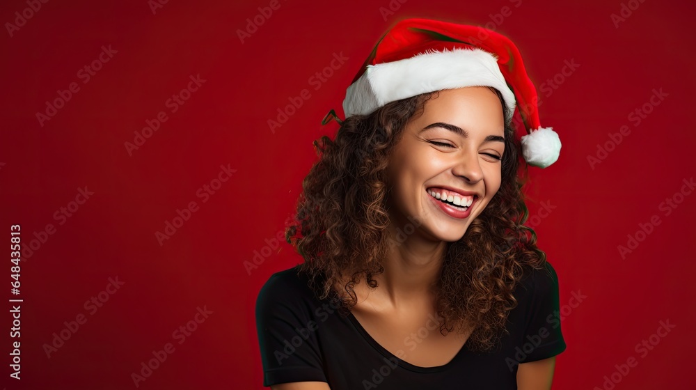Smiling woman with christmas hat Smiling woman with christmas hat