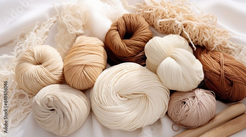 Skeins of embroidery thread in shades of beige.