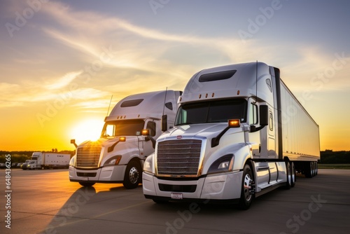 Fototapeta Logistic center cargo trucks transportation shipping lorry delivery freight semi