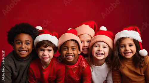 Multicultural group of happy kids at christmas