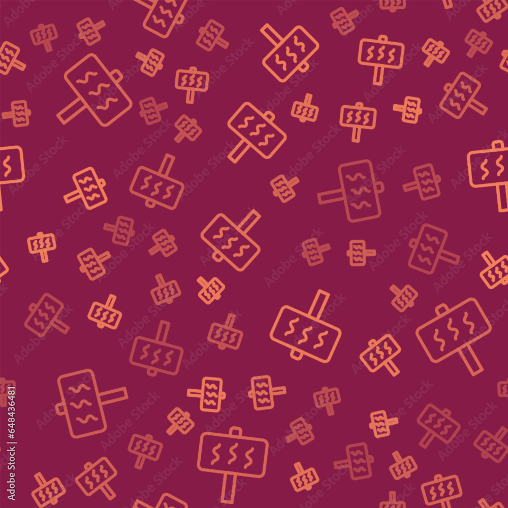 Brown line Sauna icon isolated seamless pattern on red background. Vector Brown line Sauna icon isolated seamless pattern on red background. Vector