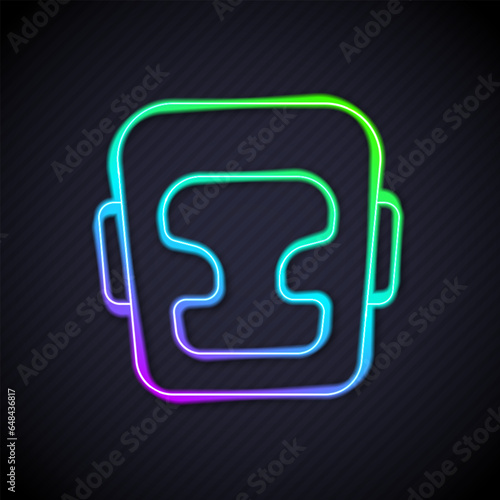 Glowing neon line Boxing helmet icon isolated on black background. Vector