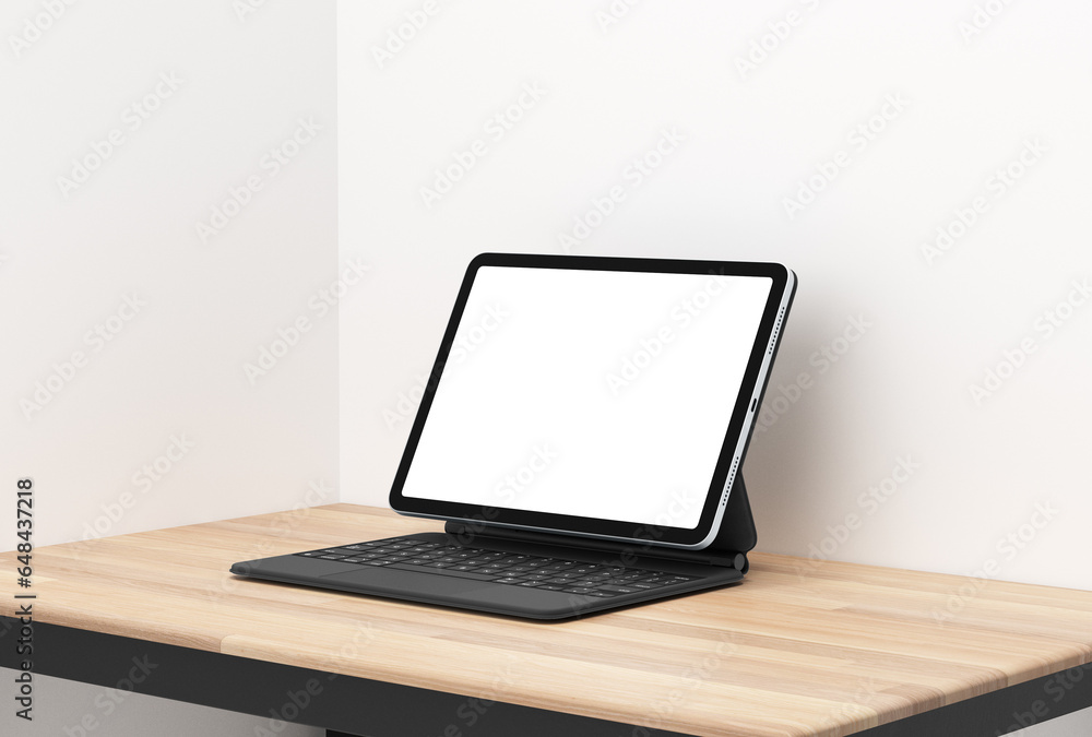 Fototapeta premium Tablet screen mockup on minimal background