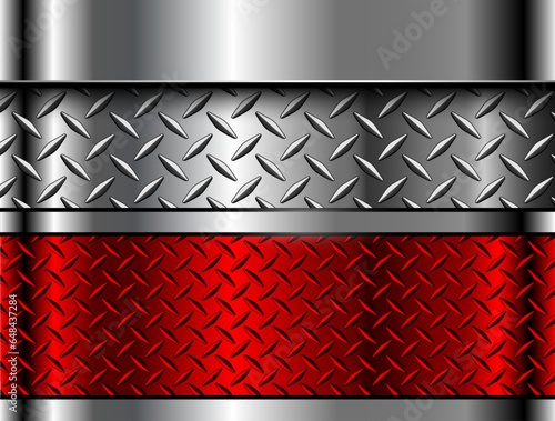 Silver red metallic background with diamond plate texture, shiny chrome metallic technology background.