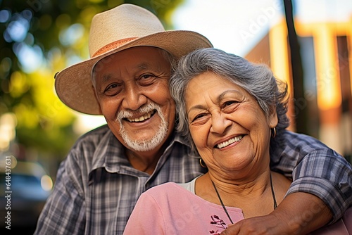 A senior Hispanic couple cherishes the outdoors, radiating their deep love, offering a glimpse into the fulfilling retirement of Latin American immigrants.
2