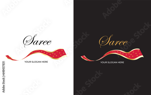 saree logo with luxurious fabric wave design vector illustration 