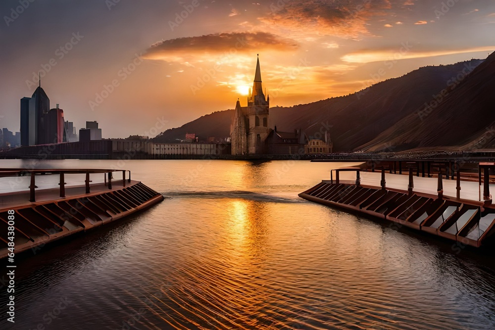 Fototapeta premium sunset over the river