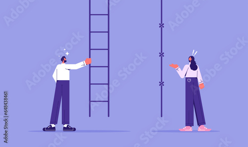 Gender gap, missing equality between woman and man on work. career, business discrimination concept. Inequality wage 