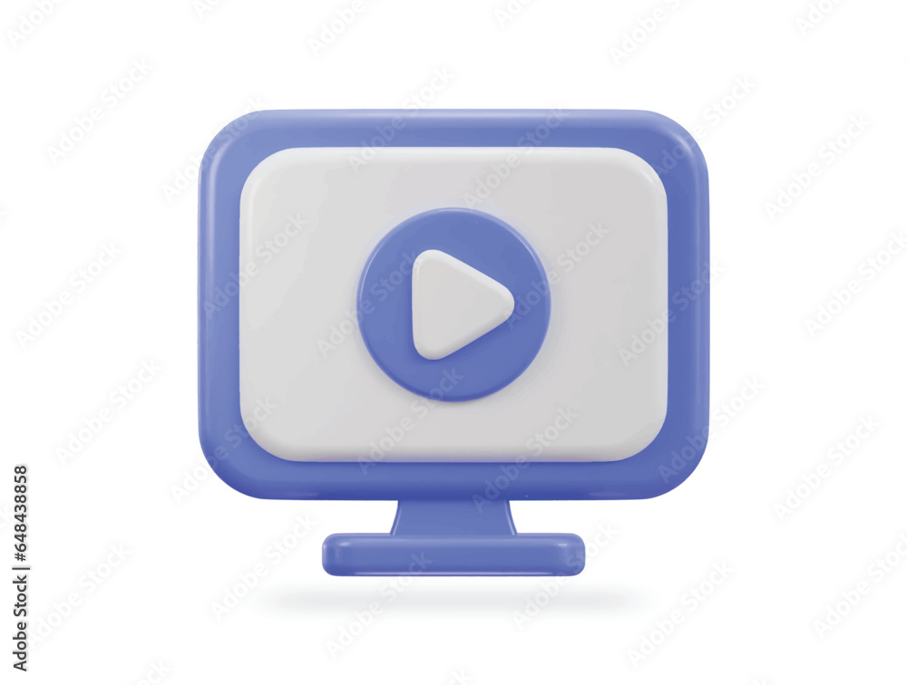 3d monitor with video play button icon 3d monitor with video play button icon