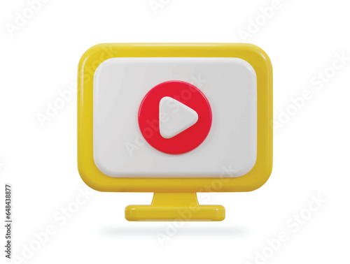 3d monitor with video play button icon