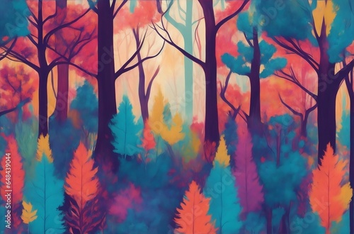 A vibrant  abstract forest pattern for a creative illustration.Created with generative AI