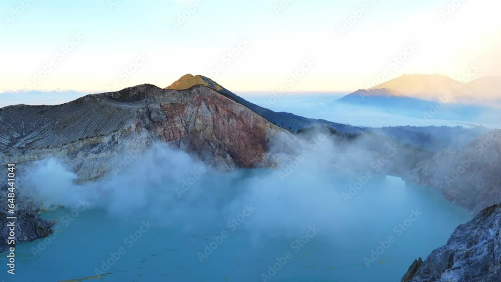 Mount Ijen, a volcano and sulphur mine located near Banyuwangi in East Java, Indonesia. Ijen crater is a famous touristic destination for tourists in Java island, Indonesia. Mount Ijen, a volcano and sulphur mine located near Banyuwangi in East Java, Indonesia. Ijen crater is a famous touristic destination for tourists in Java island, Indonesia.
