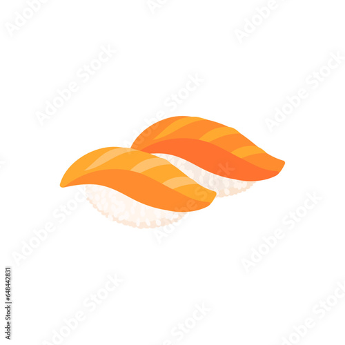 サーモンの握り寿司。フラットなベクターイラスト。 Salmon nigiri. Flat designed vector illustration.