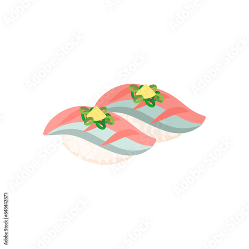 鯵の握り寿司。フラットなベクターイラスト。
Horse mackerel nigiri. Flat designed vector illustration.