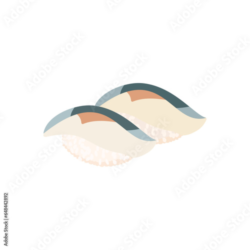 しめ鯖の握り寿司。フラットなベクターイラスト。
Cured mackerel nigiri. Flat designed vector illustration.