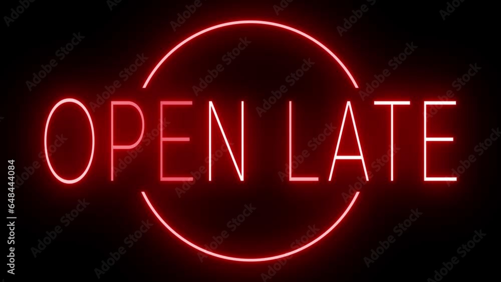 Flickering red retro style neon sign glowing against a black background Flickering red retro style neon sign glowing against a black background