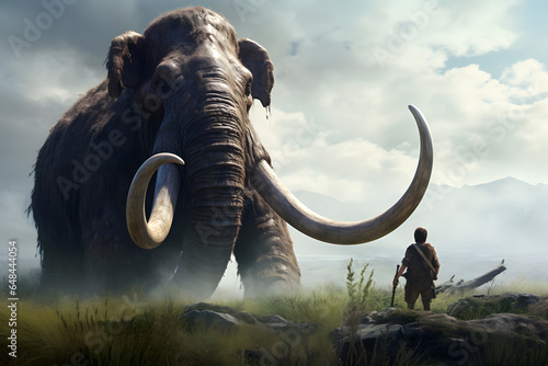 Man with a large mammoth, style of realistic fantasy artwork