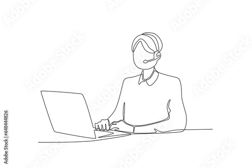 One continuous line drawing group of Male customer service is contacting a customer with problematic data 