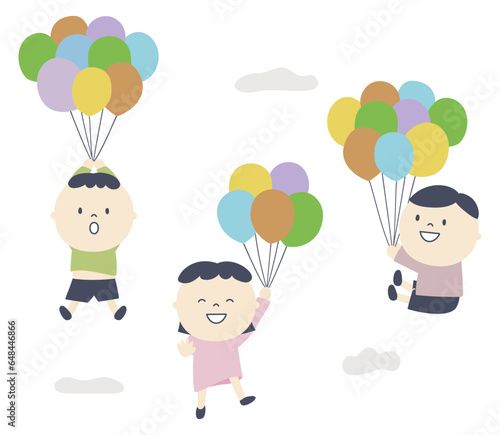 Children floating in the air with balloon