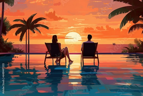 Couple enjoying sunset tropical