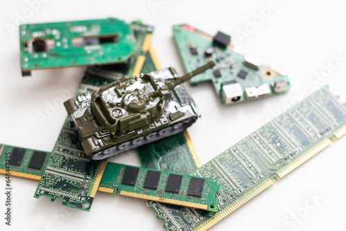computer chips and a toy tank
