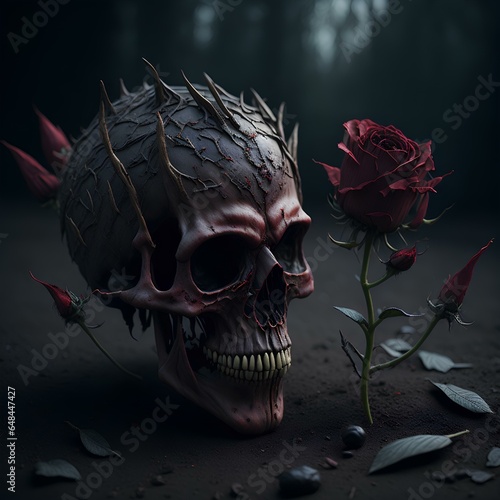 Cursed Rose with skull and blood, Scary Rose and skulls