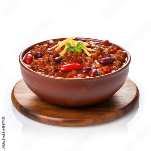 chili con carne with peppers isolated on white background