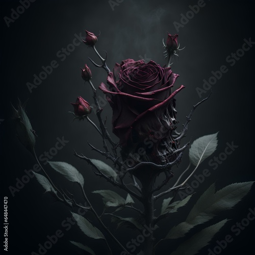 Cursed Rose with skull and blood, Scary Rose and skulls