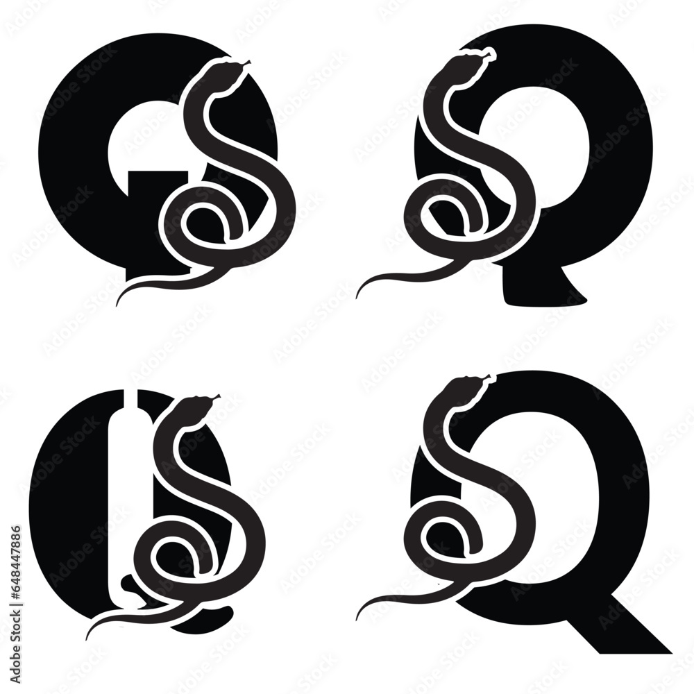  Letter Q initial Logo | Set Of snakes | Number And snake Logo