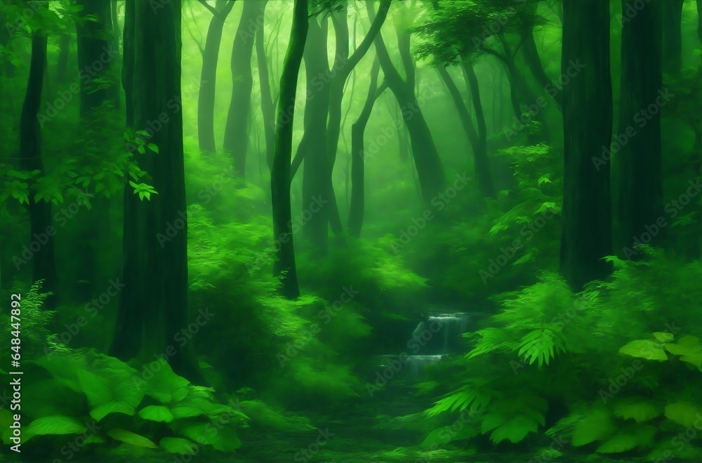 Fototapeta premium A textured background of a lush, green forest with a subtle pattern and plenty of copy space.Created with generative AI