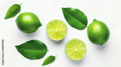 Einzelne Limette und Blätter isoliert, Lime with generative KI